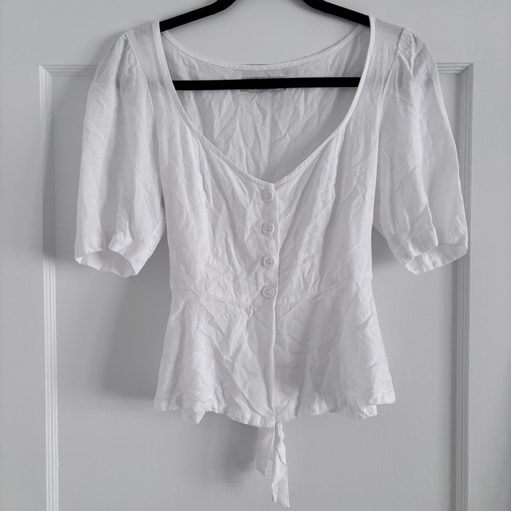 Urban Outfitters White Button-Up Babydoll Short Sleeve Blouse Small
